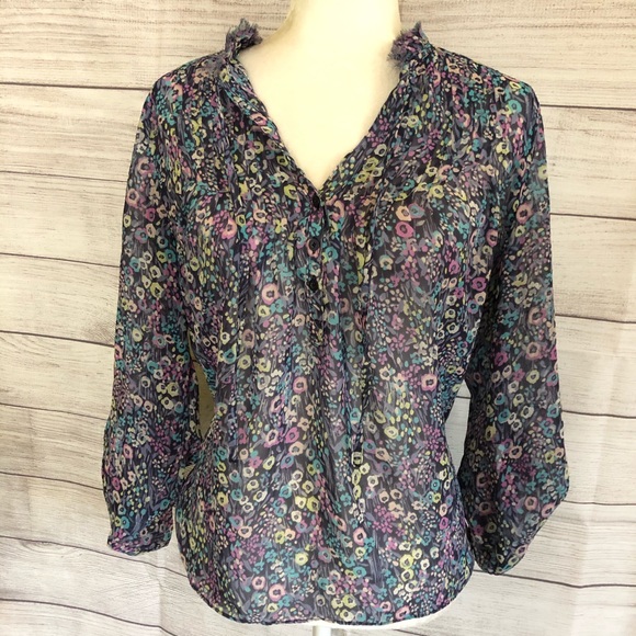 LC Lauren Conrad Floral Sheer Blouse - Picture 1 of 3